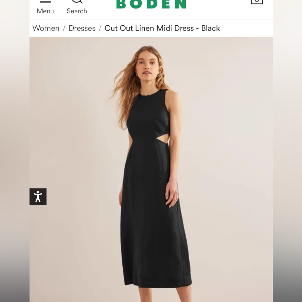 NWT Boden Cut Out Linen Midi Dress in Black